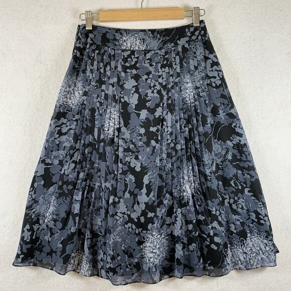 Ann Taylor Womens 100% Silk Floral Midi Skirt Sz 0 Dark Romantic Pleated Office - Picture 6 of 13